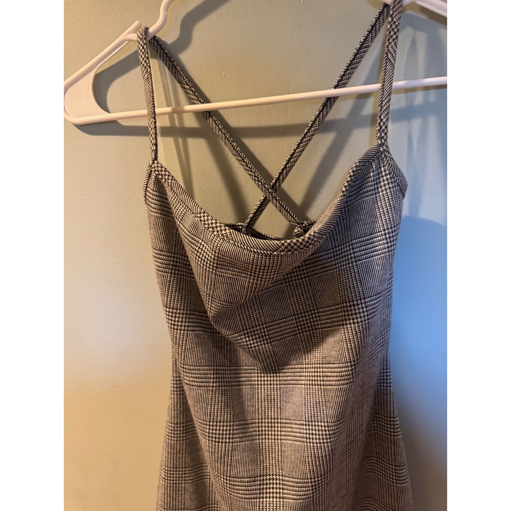 Plaid Spaghetti Strap‎ Mini Dress Crisscross Back Cowl Neck - Picture 8 of 13